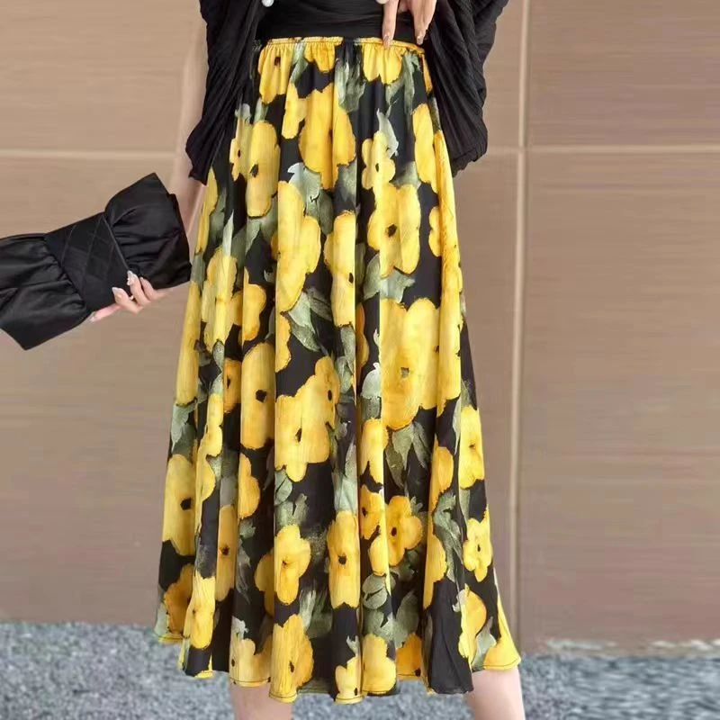 ANYUMO/安妤茉80132新款印花压褶半裙中长款高腰显瘦复古时尚女