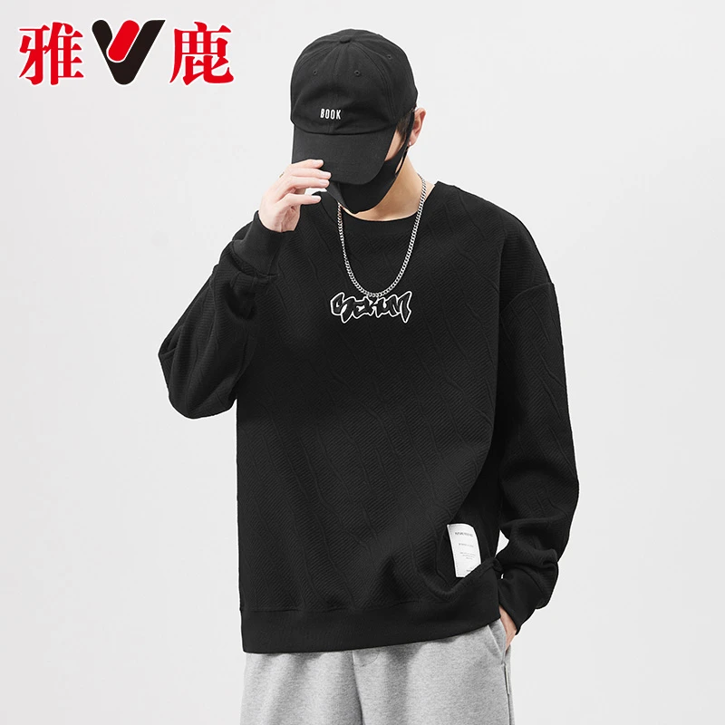 V/雅鹿秋季新品潮流印花卫衣男士圆领套头宽松休闲百搭长袖1027