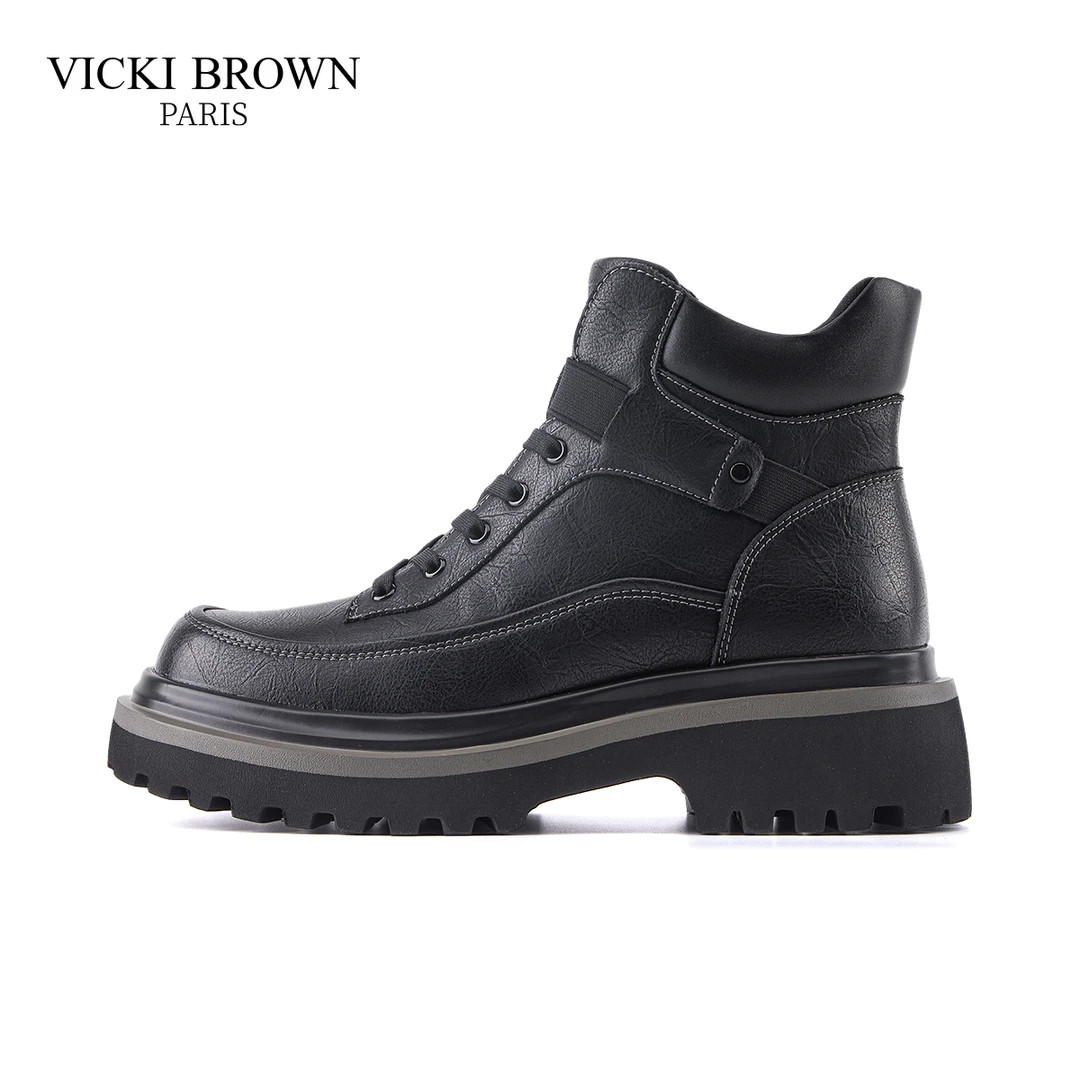 VICKI BROWN秋冬男士时尚潮流高帮真皮马丁靴休闲英伦风保暖短靴