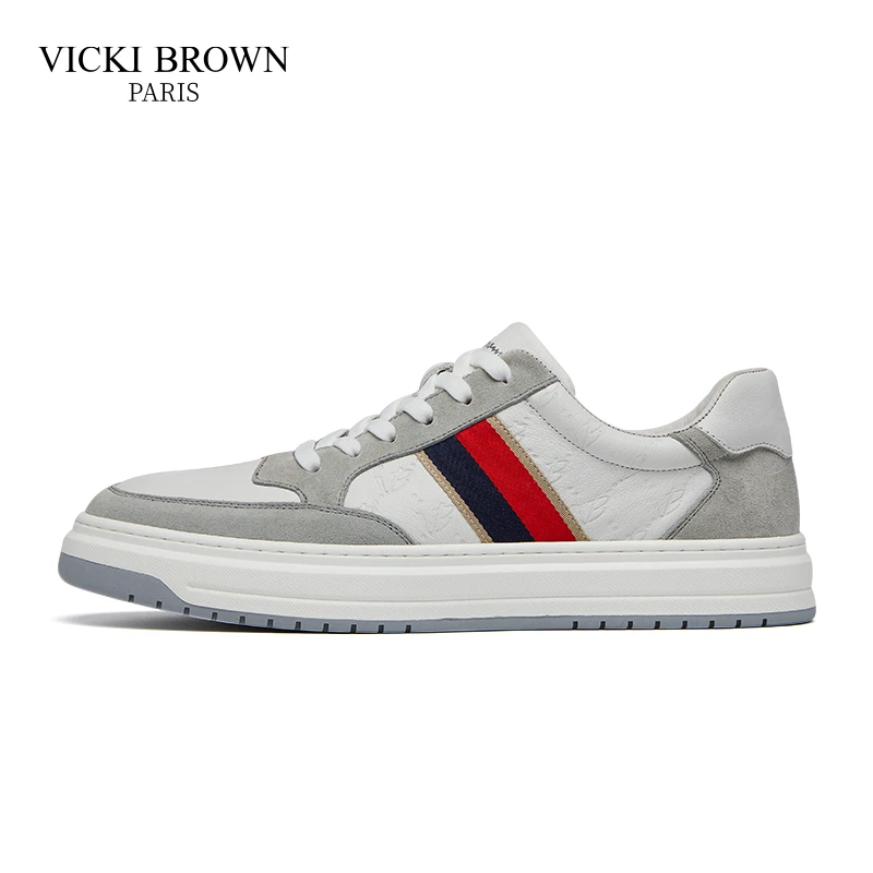 VICKI BROWN轻奢男士休闲板鞋百搭时尚男鞋系带低帮真皮休闲鞋