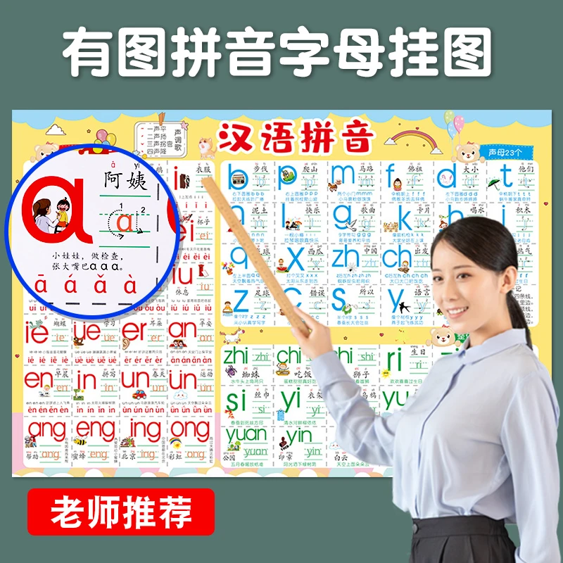 儿童汉语拼音字母表挂图幼儿园启蒙教写声母韵母拼读发音学习神器