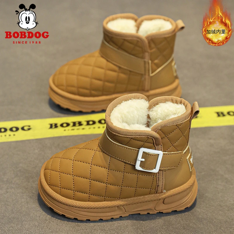 巴布豆冬季新款加绒软底高帮棉鞋子女百搭平底外穿加厚雪地靴短靴