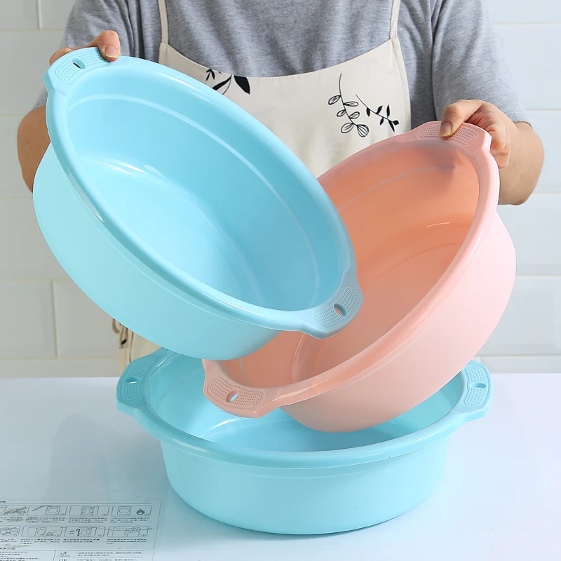 3个洗脸盆家用学生宿舍蓝色粉色洗衣盆洗脸盆圆形塑料洗脸盆