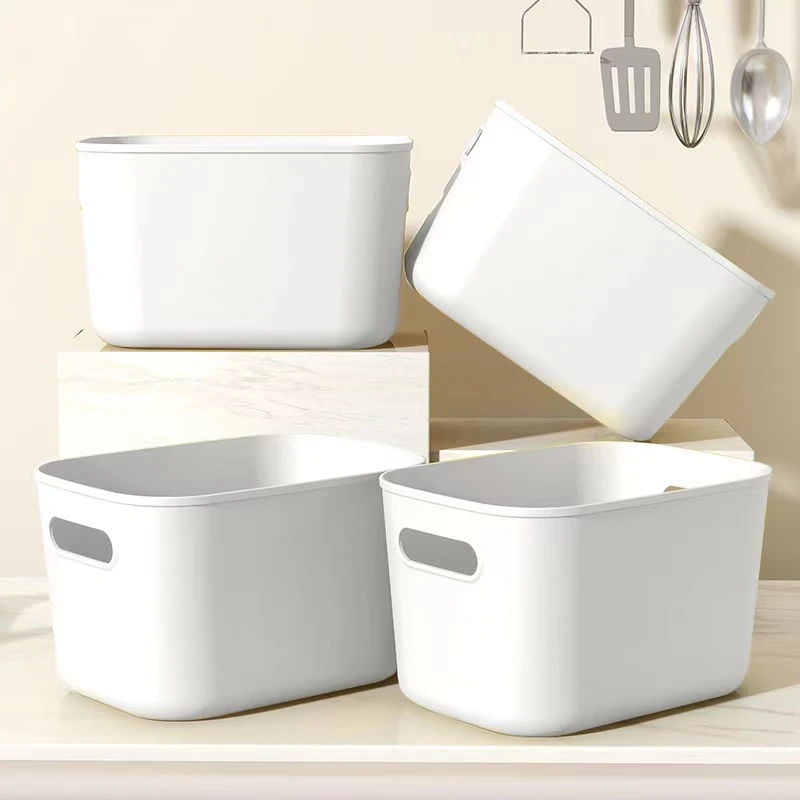 4个4号白色收纳盒家用方形带提手卫生间浴室纯色客厅学生宿舍