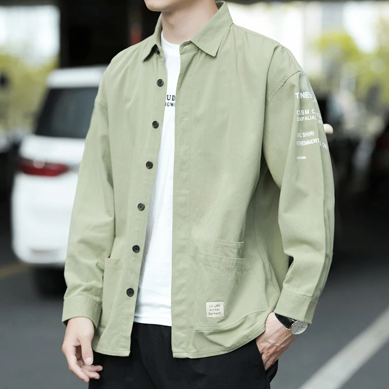 宽松休闲纯棉长袖衬衫男士春秋季潮流帅气百搭薄款韩版薄款衬衣