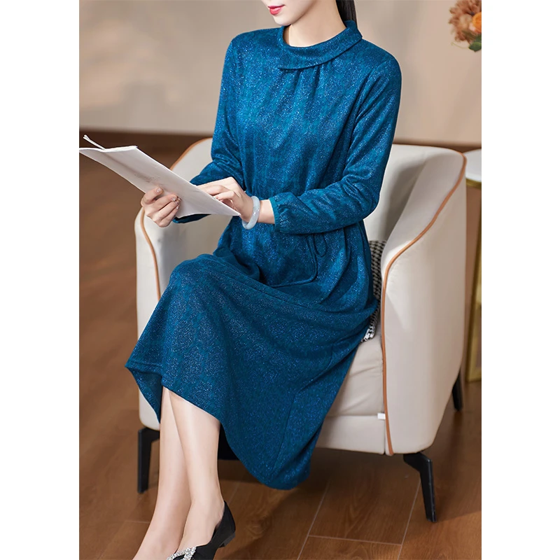 迪欧芙2023年秋冬季新款高级优雅时尚显瘦长袖连衣裙女#QLQ25506