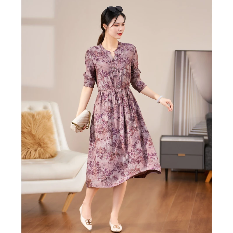 迪欧芙初春高贵新款优雅气质2025显瘦收腰长袖连衣裙女#QLQ25331