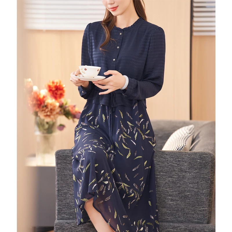 迪欧芙2024年春季新款气质时尚减龄优雅长袖款连衣裙女#QLQ15236