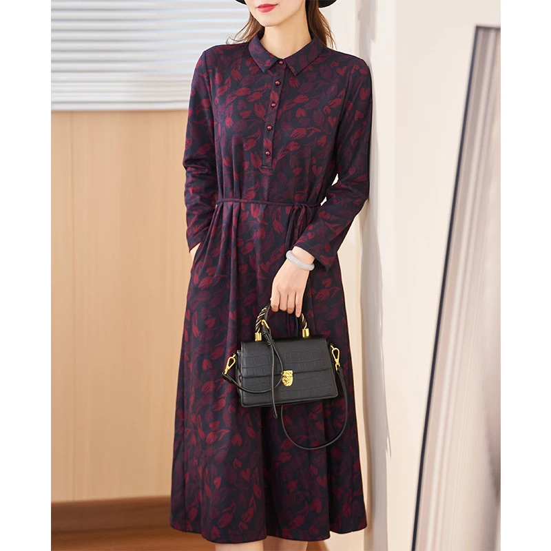 迪欧芙2024年秋冬新款优雅气质时尚减龄长袖款连衣裙女#QLQ15458