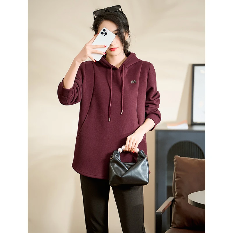 紫红色连帽优雅气质迪欧芙2024年秋冬新款长袖卫衣女装#DSY17585