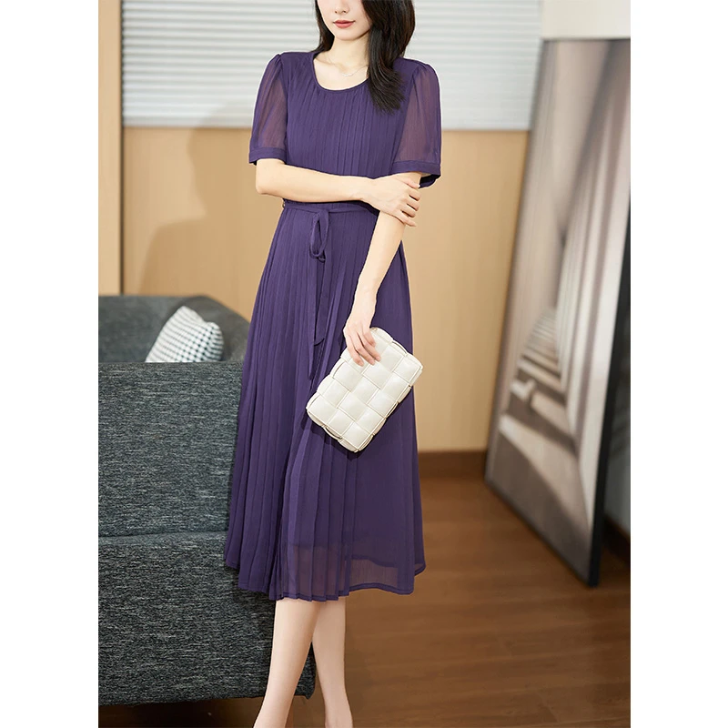 迪欧芙优雅洋气上档次2024夏季新款高级感短袖女连衣裙#XLQ16837