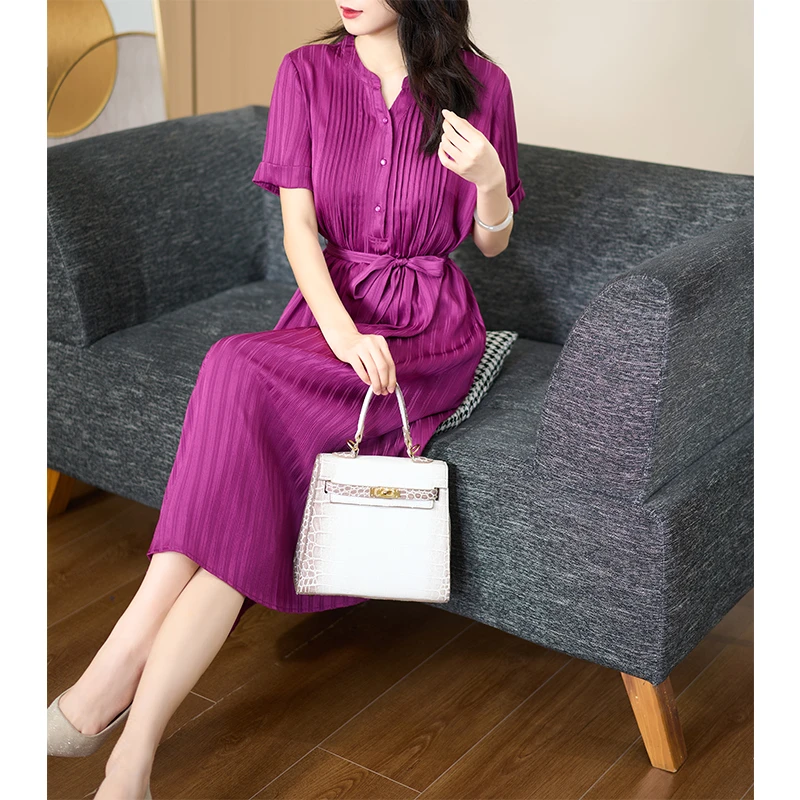 迪欧芙优雅洋气时尚减龄宽松2024夏季新款短袖女连衣裙#XLQ16711