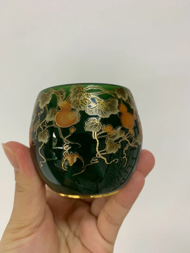 祖母绿葫芦图案琉璃杯高端主人杯