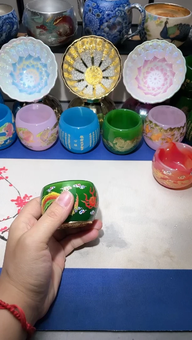 【闪购商品】杯祖母绿龙凤琉璃杯2只装无礼盒