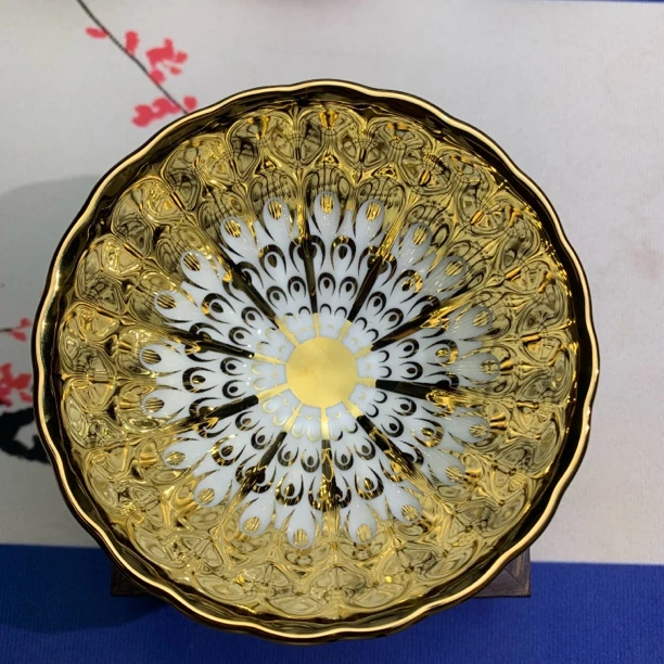 金色太阳花主人杯无镶嵌陶瓷杯精美茶杯单只装无礼盒