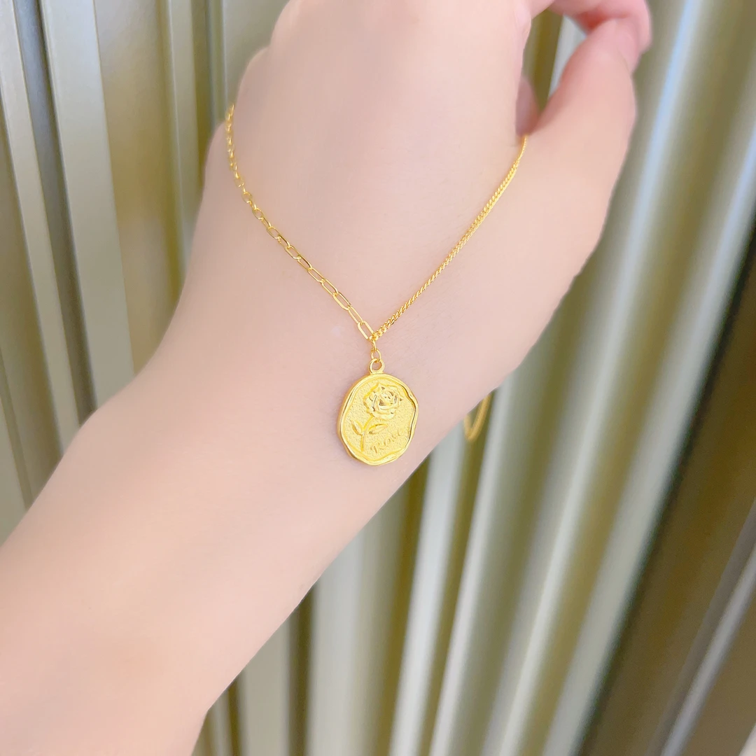 足金999玫瑰花牌5G黄金套链时尚百搭黄金首饰足金套链107