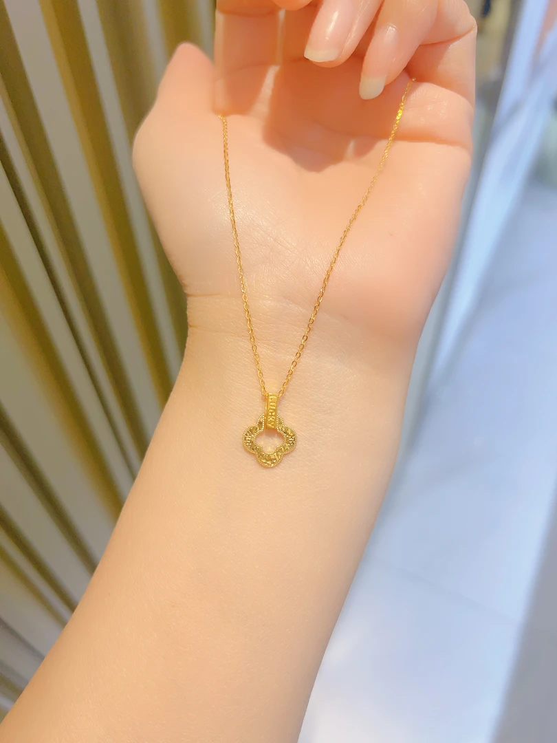 足金999碎冰冰四叶草套链5G黄金时尚精致黄金耐看项链C22