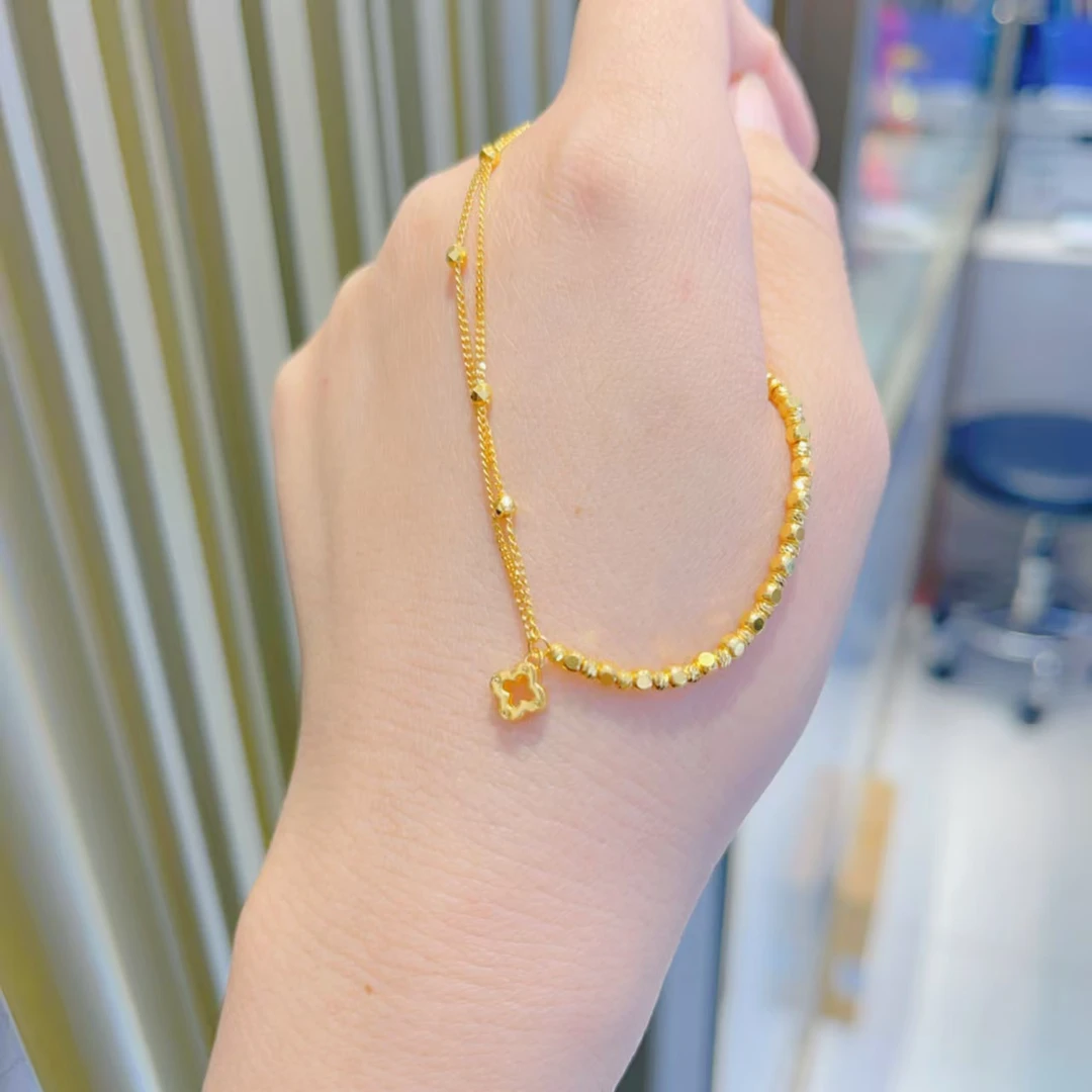 足金999方糖四叶草同款滴流手链5G黄金手链时尚精致百搭首饰手链