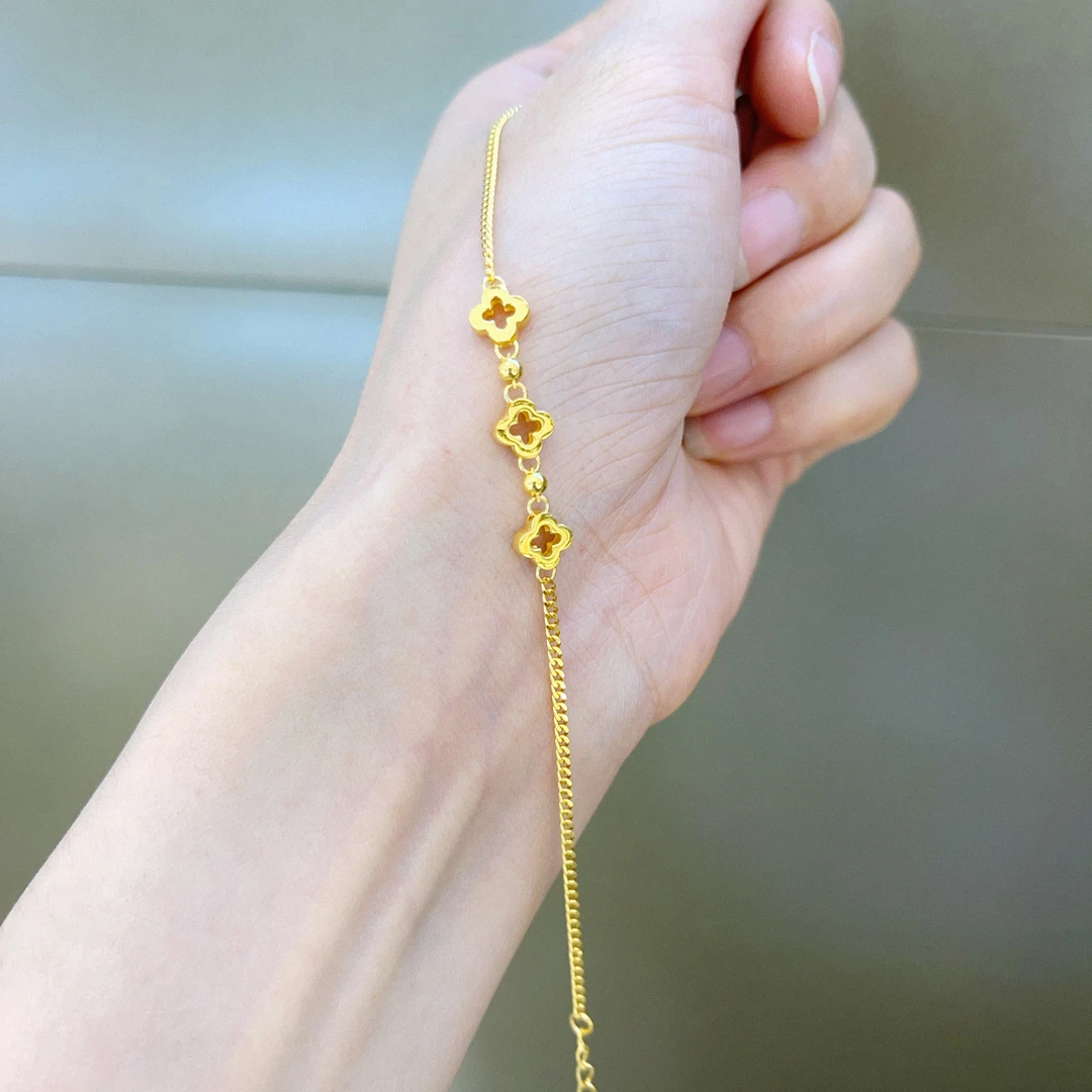 足金999三朵四叶草精品黄金手链文明链精致百搭黄金手链C040