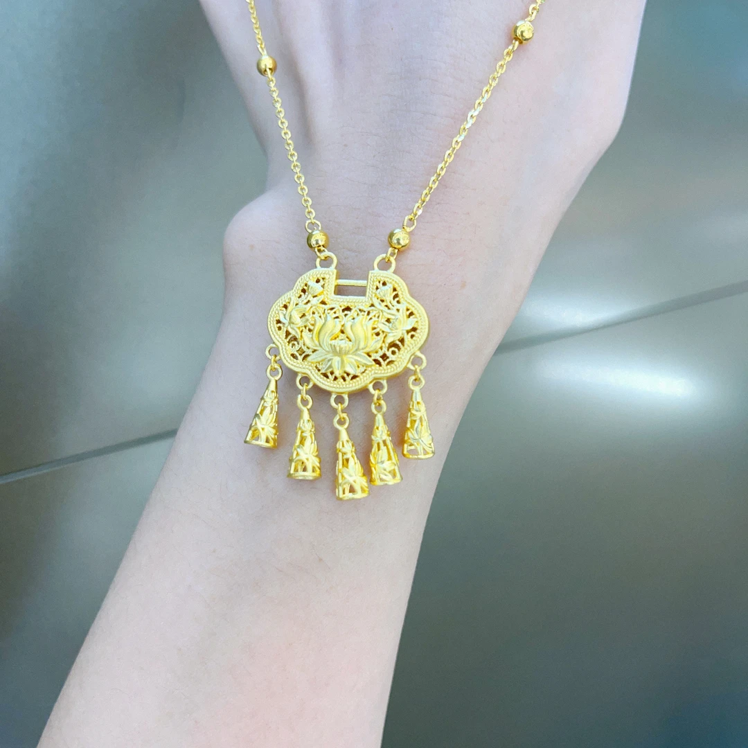 足金999同心莲花锁套链5G黄金时尚百搭黄金首饰锁住福气C012