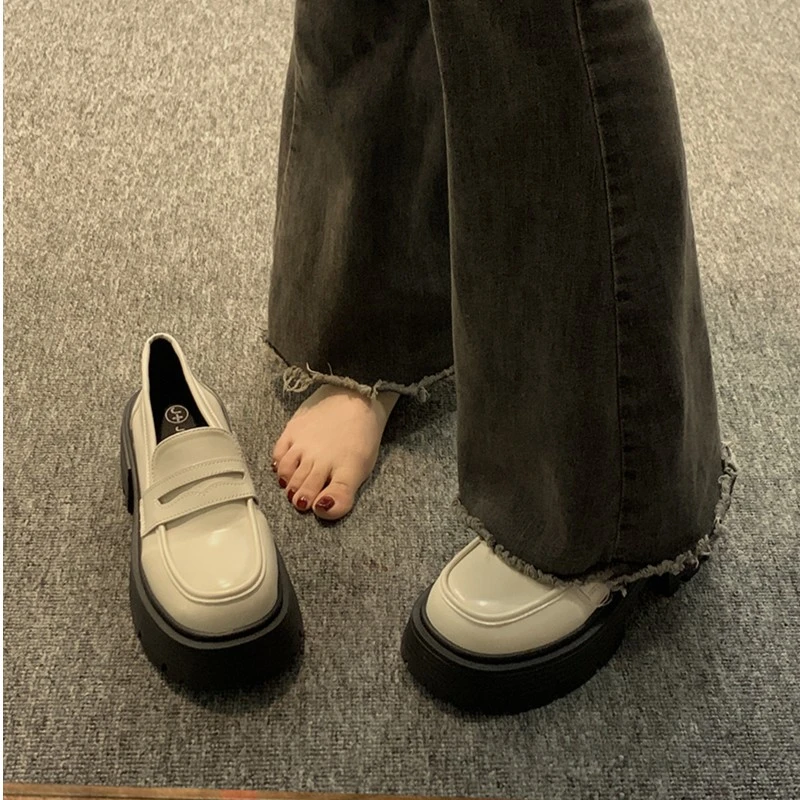 贾不假品牌-厚底乐福鞋女2024新款日系复古jk小个子英伦风小皮鞋