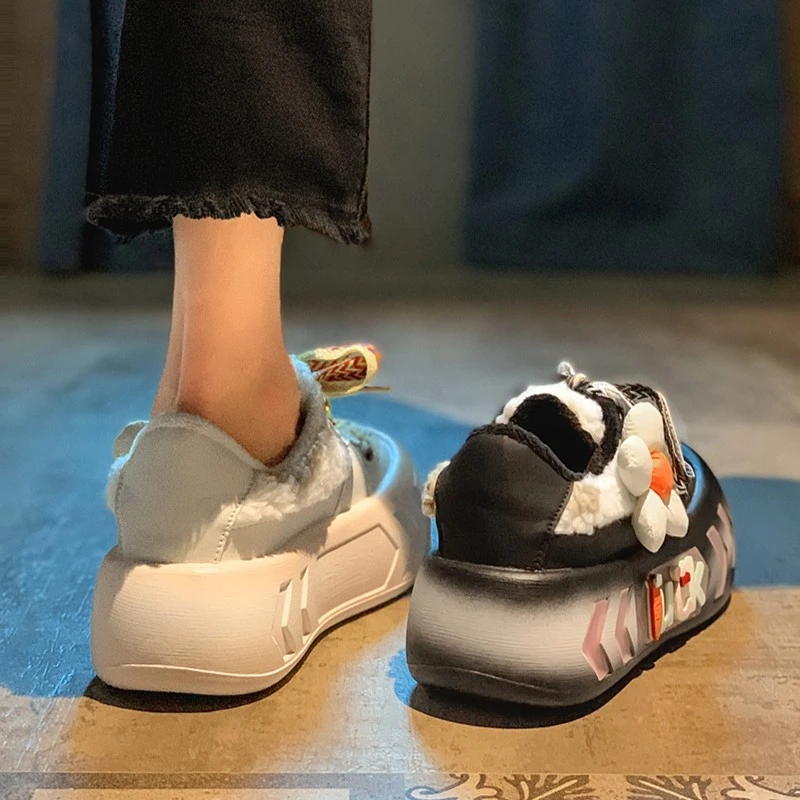贾不假品牌-加绒休闲鞋女2023秋季新款复古洋气保暖厚底运动棉鞋