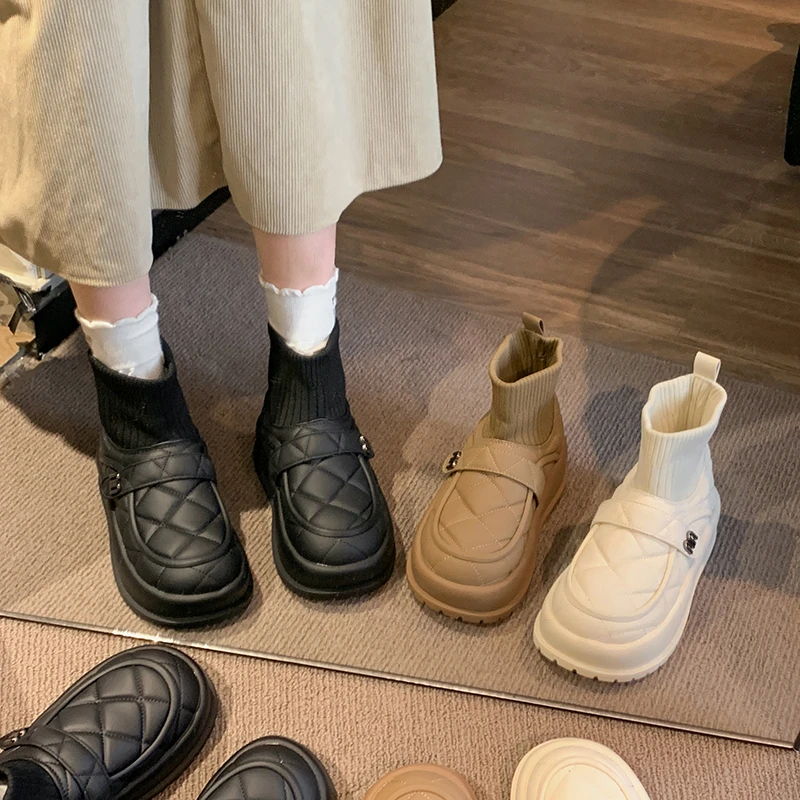 贾不假品牌-雪地靴女冬季加绒2023新款时尚厚底短筒袜靴保暖棉鞋