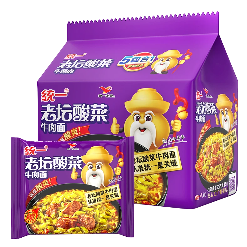 统一老坛酸菜香辣味牛肉面121g*5