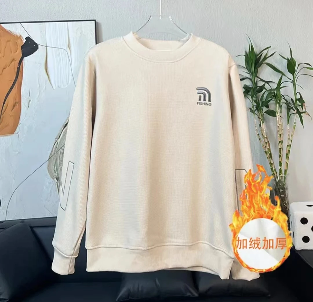 华夫格加绒卫衣圆领百搭潮流刺绣秋冬新款潮流宽松百搭上衣男长袖