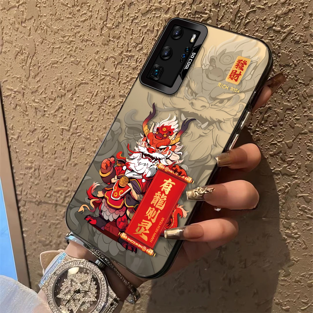 适用于【华为】P40Pro新款龙行大运国潮全包防摔手机壳