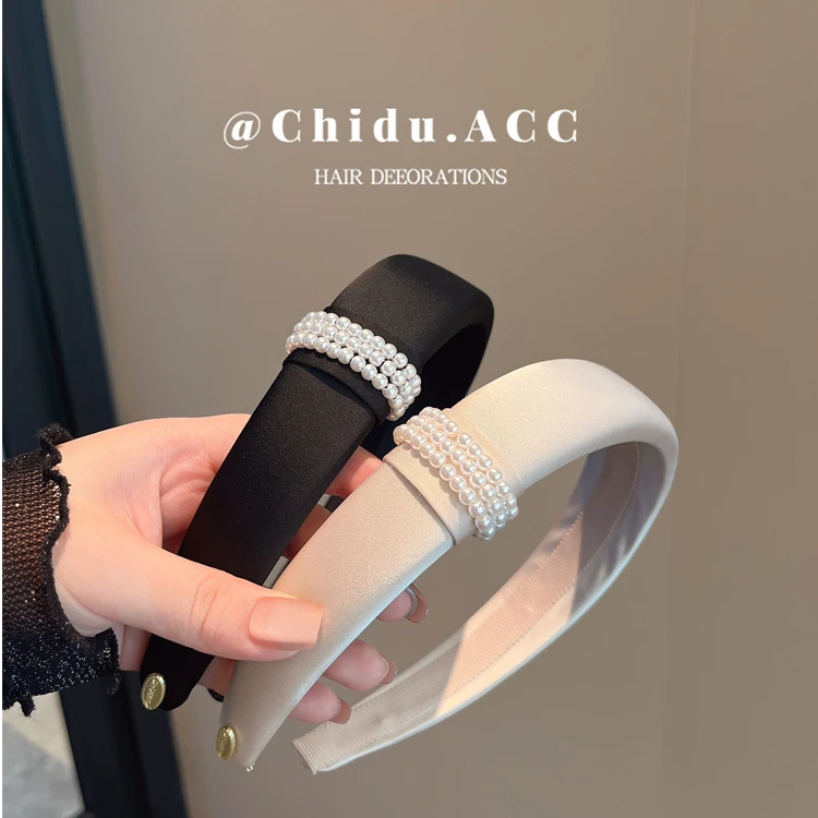 赵露思同款黑色珍珠发箍女高级感小众ins简约高颅顶精致外出发卡