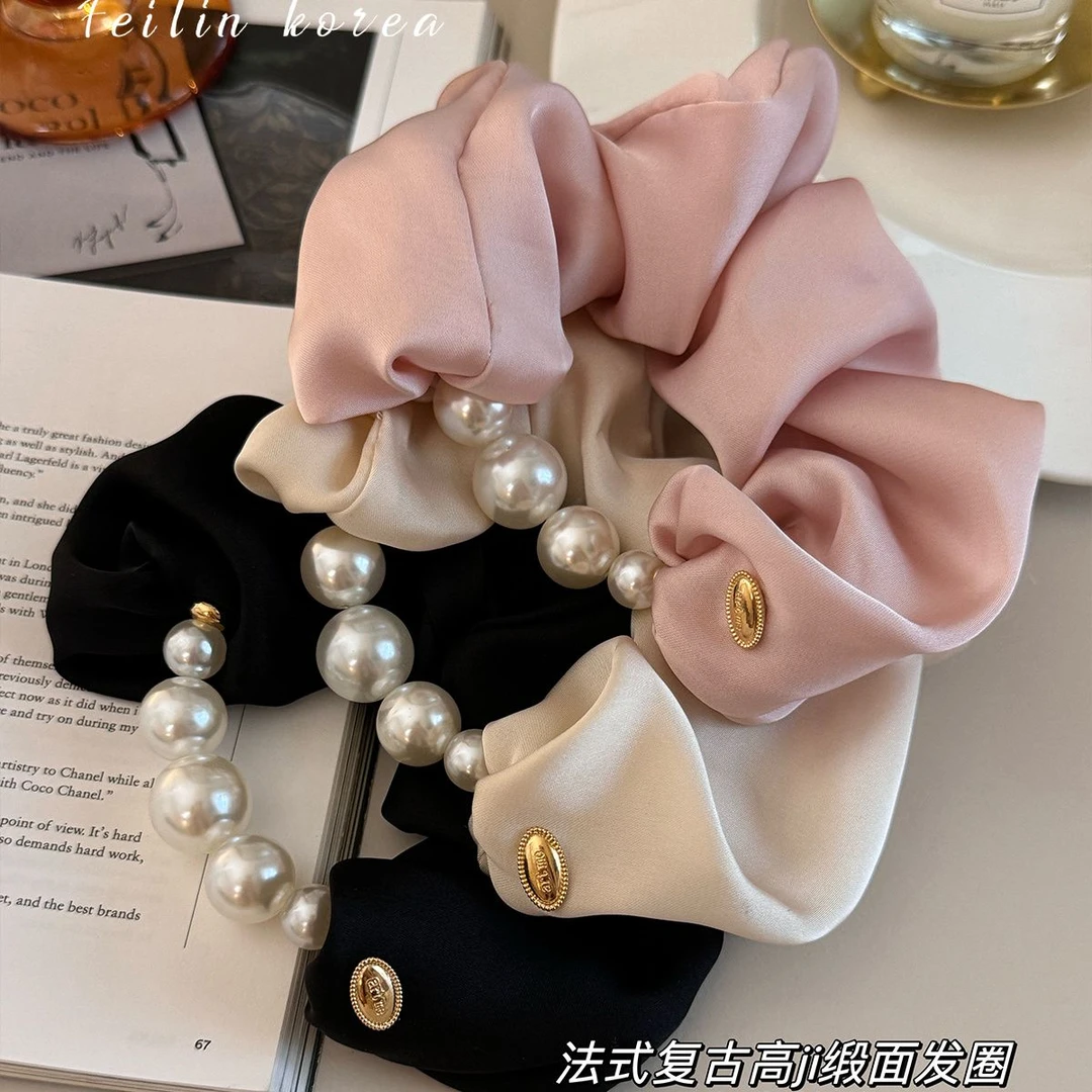 珍珠头绳2025新款高端扎头发皮筋女高级感头花大肠缎面发圈韩发饰