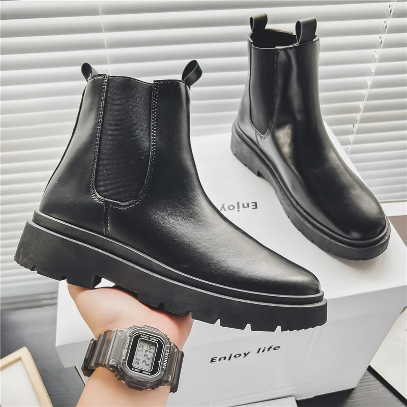 【小扬哥推荐】高帮鞋子英伦风烟筒靴男生工装马丁靴男士皮鞋切尔