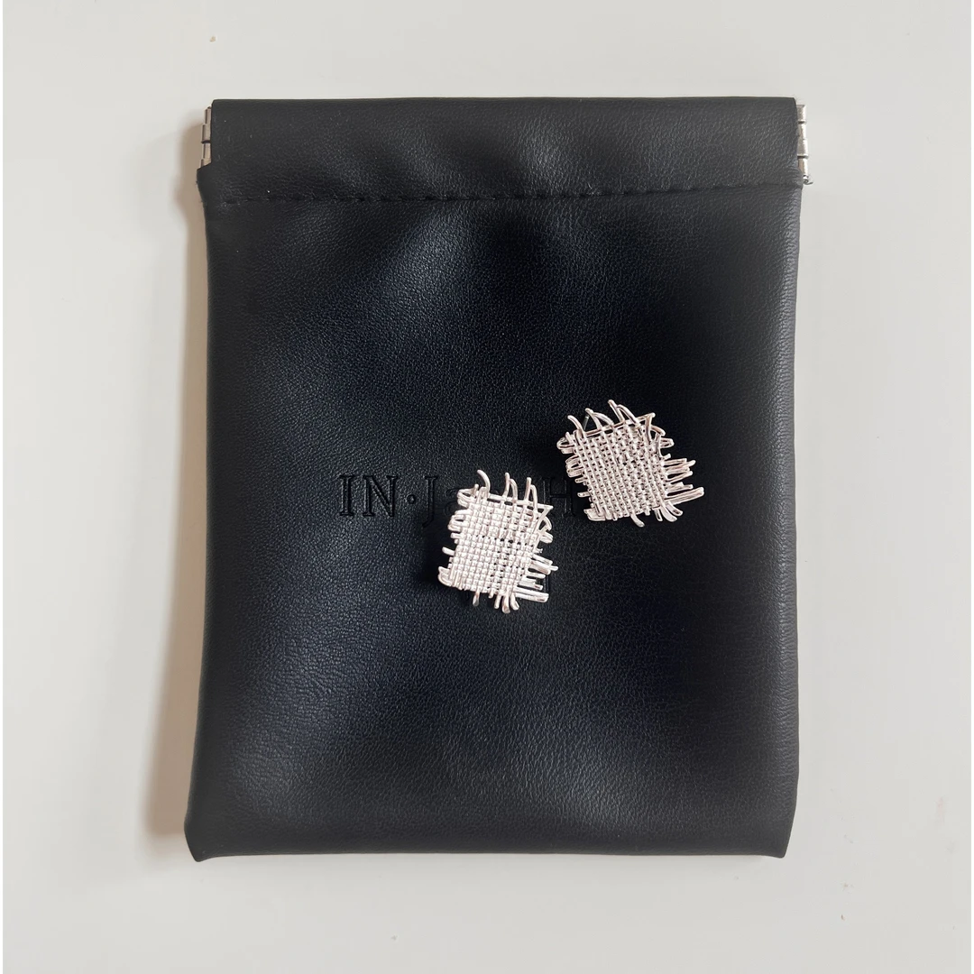 925银耳饰 E1592   简韩新款编织毛线方块耳钉