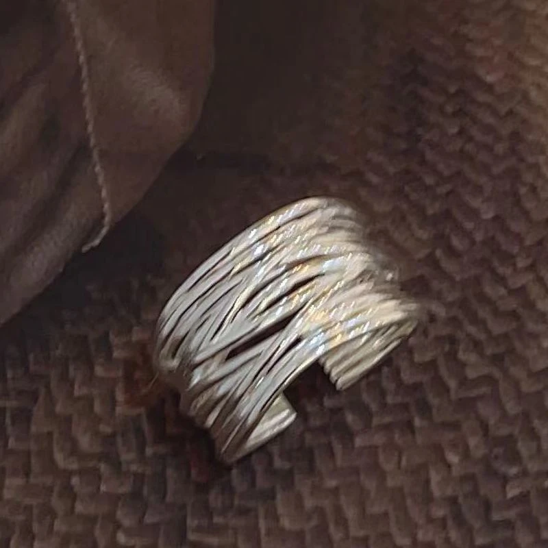 925银戒指 J1052  简韩新款宽面多线交叉戒指