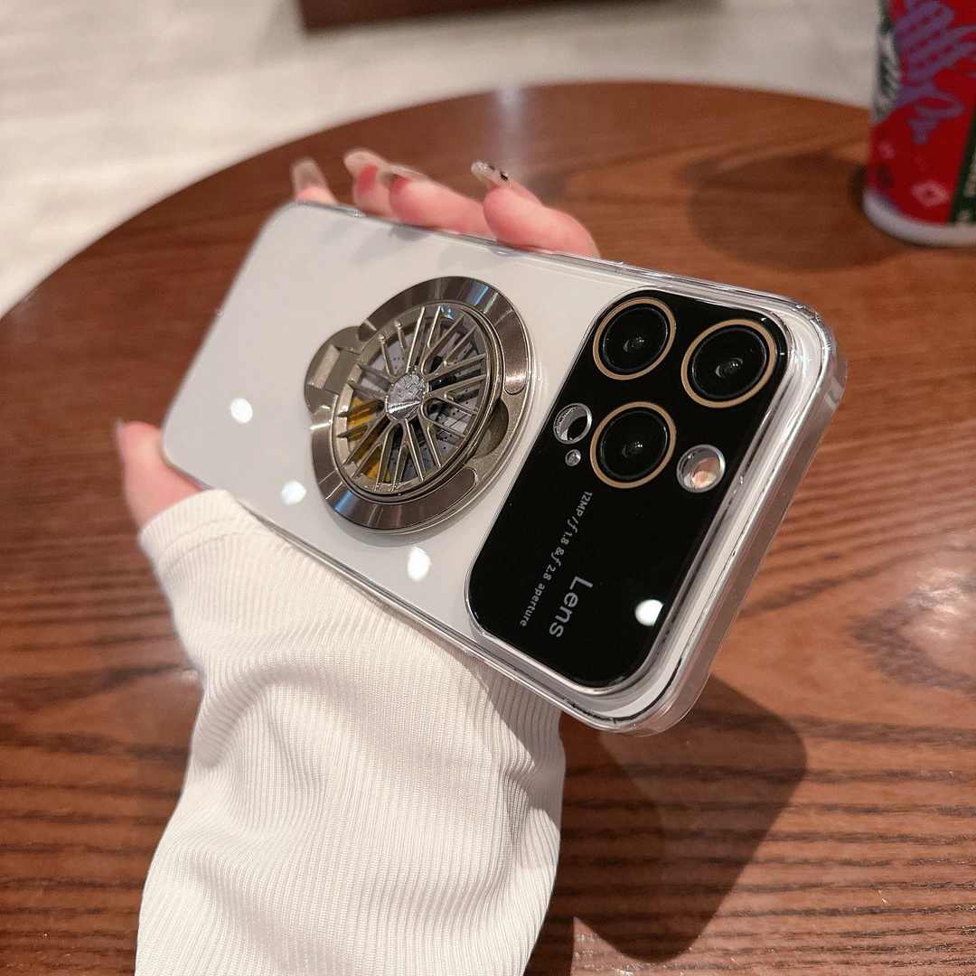 适用苹果15Promax手机壳iPhone14新款透明镜头全包陀螺支架保护套