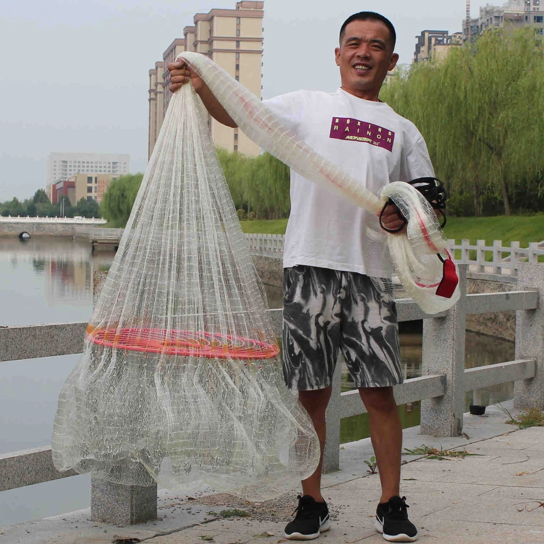 带兜飞盘撒网传统撒网加兜加粗鱼丝线撒网手抛网渔网
