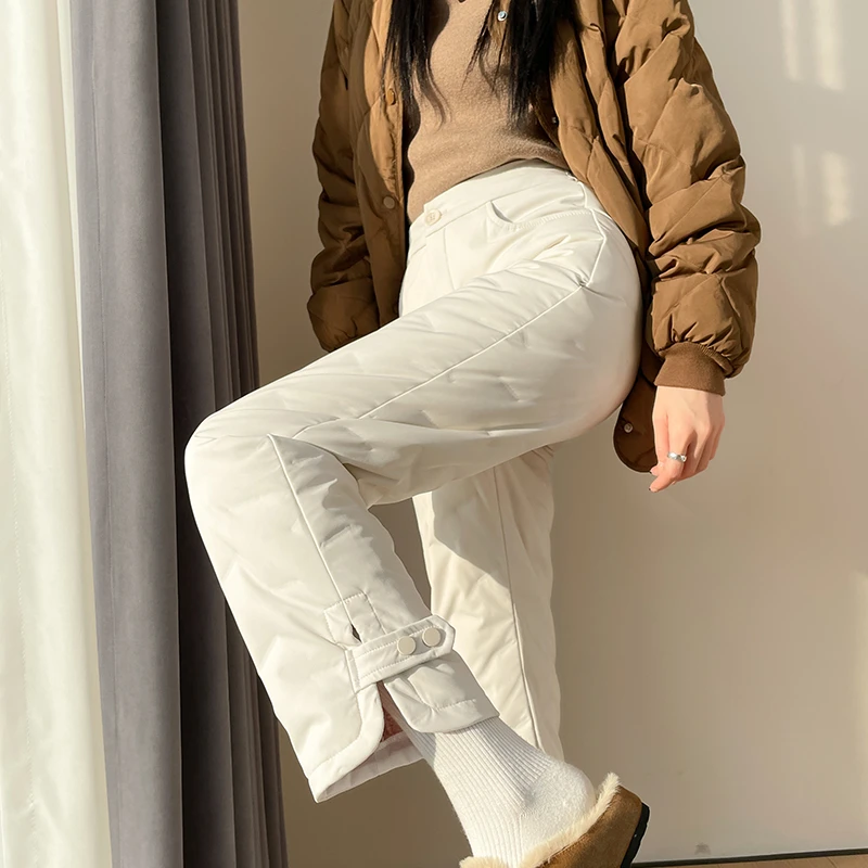 羽绒裤女冬季外穿时尚2025新款加绒加厚保暖加长大码直筒阔腿棉裤