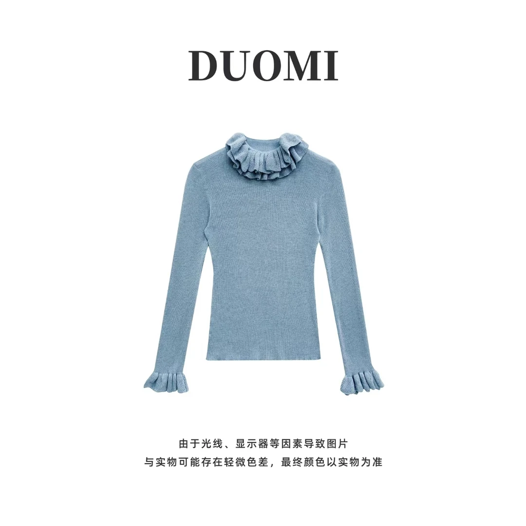 【DUOMI】秋季新款百搭时尚韩版小众设计感领口设计上衣打底D5878
