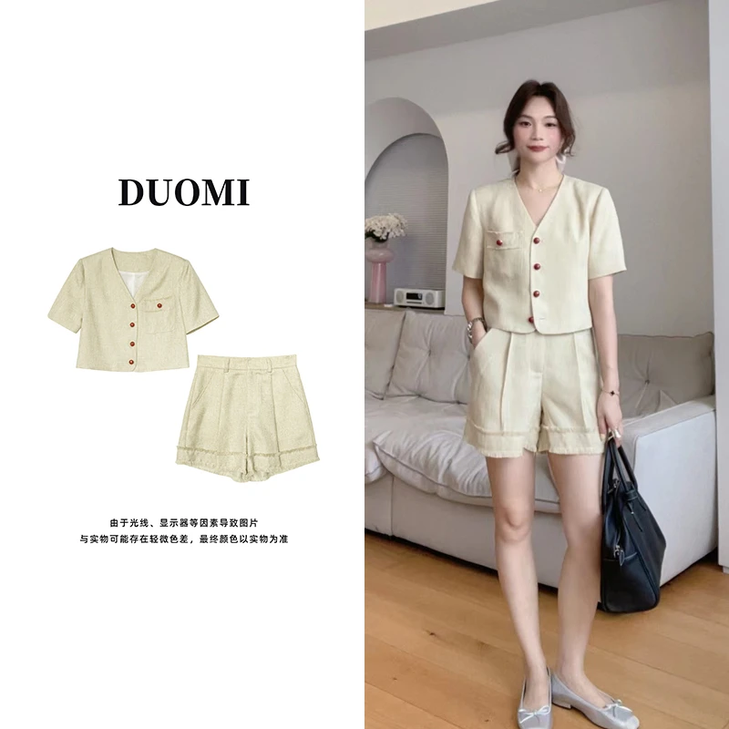 【DUOMI】夏季新款百搭时尚韩版小众设计感上衣裤子两件套D3969