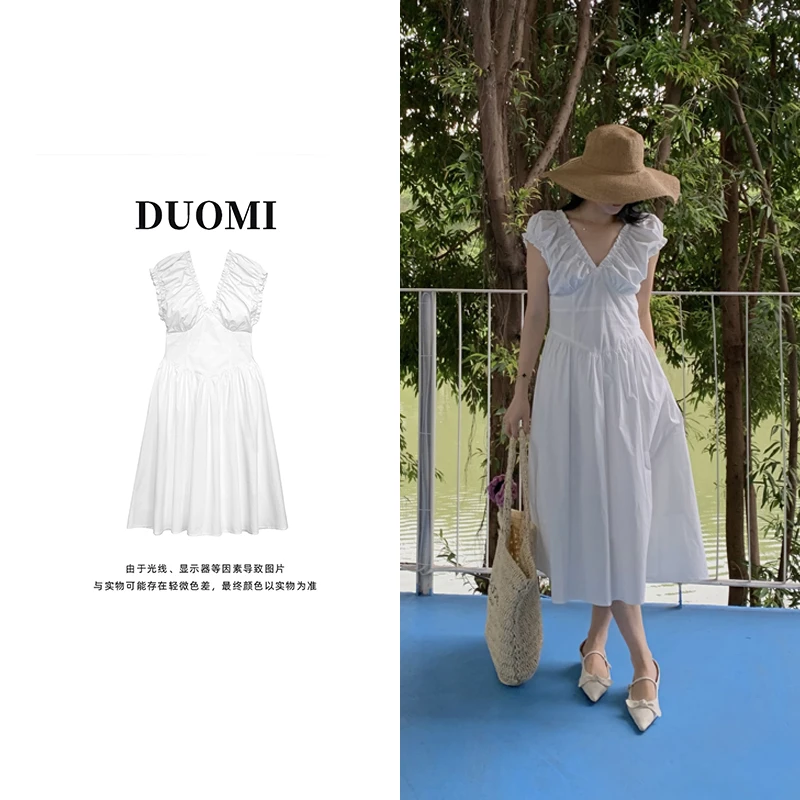 【DUOMI】春夏法式连衣裙显瘦气质白色夏季法式小众收腰Q9521