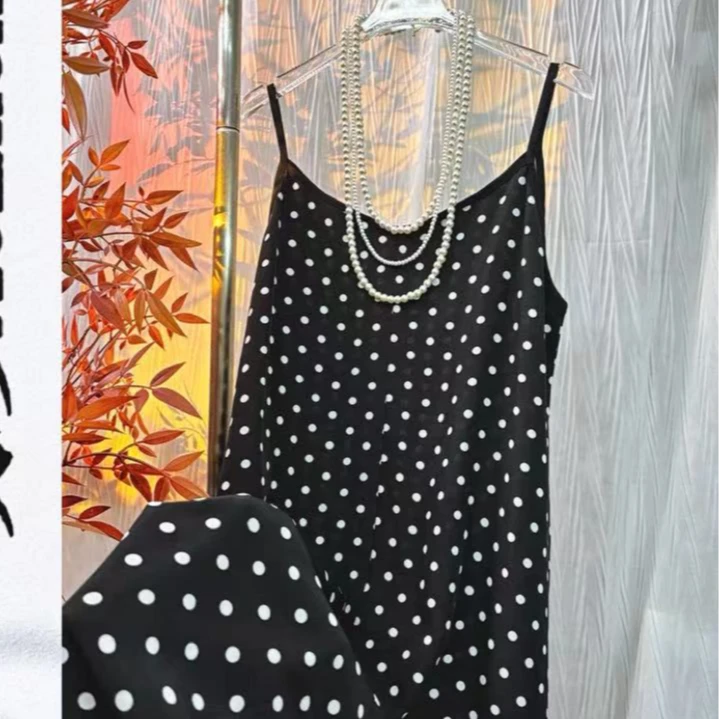 【小圆点连衣裙长120】82159设计感波点连衣裙女2024夏季法式时尚