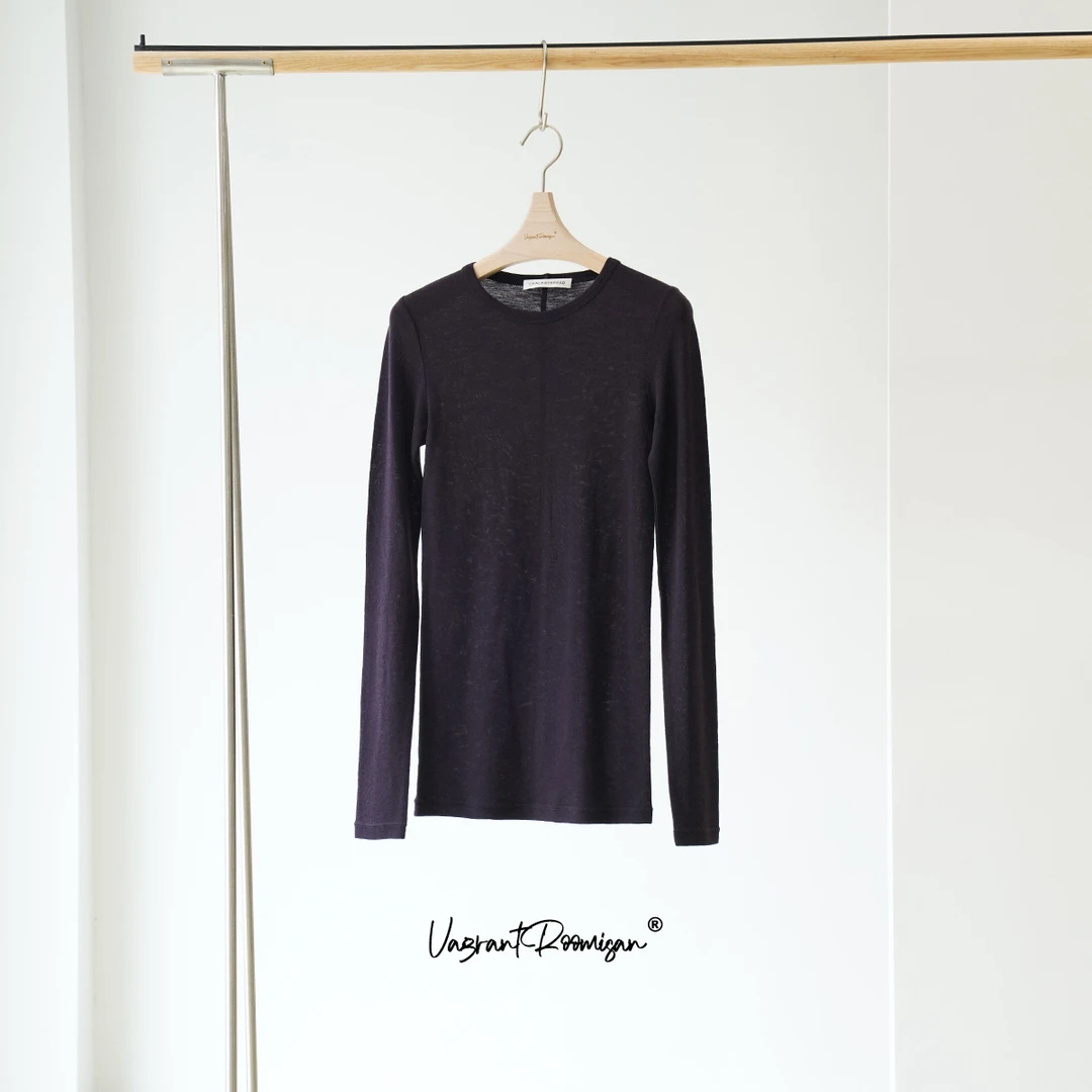 ROOMISAN【微透美学轻薄防缩长袖两色T恤】修身定染紫24594