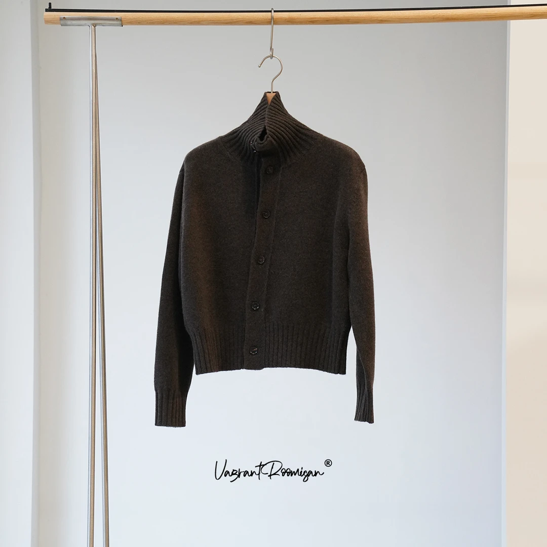 ROOMISAN【意大利进口羊毛松果褐高领开衫羊毛毛衣】24789