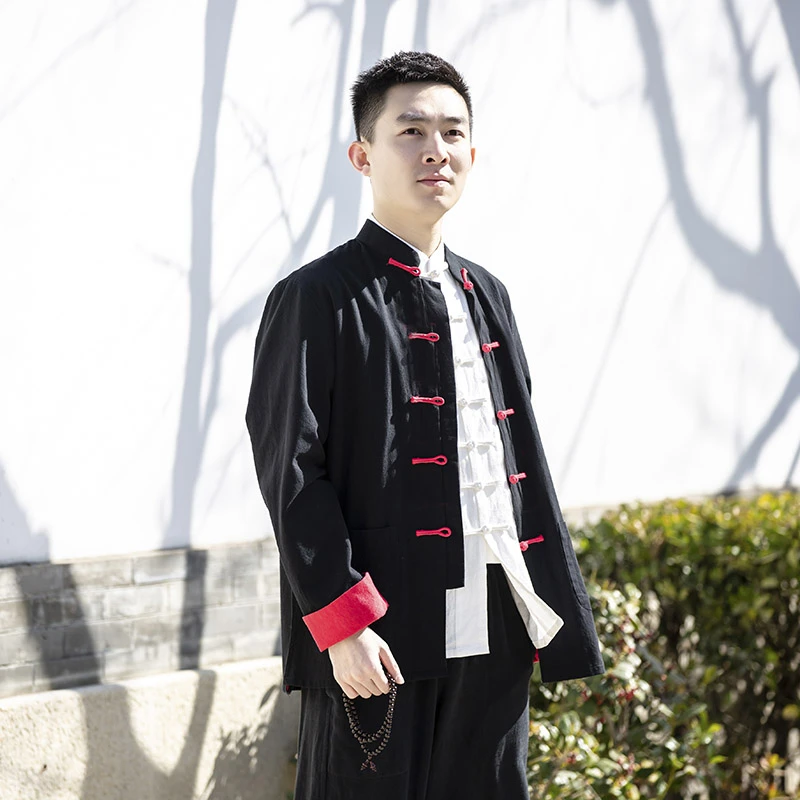 男士男款棉麻唐装三件套汉服休闲套装中国风长袖中式太极服装大码