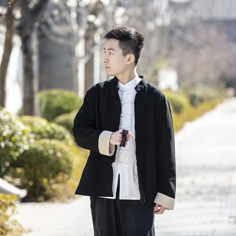 男士男款唐装三件套中国风大码汉服古风棉麻太极服套装长袖中国风