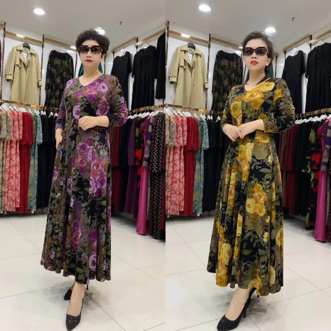 22282过膝气质修身大摆连衣裙，裙长120左右