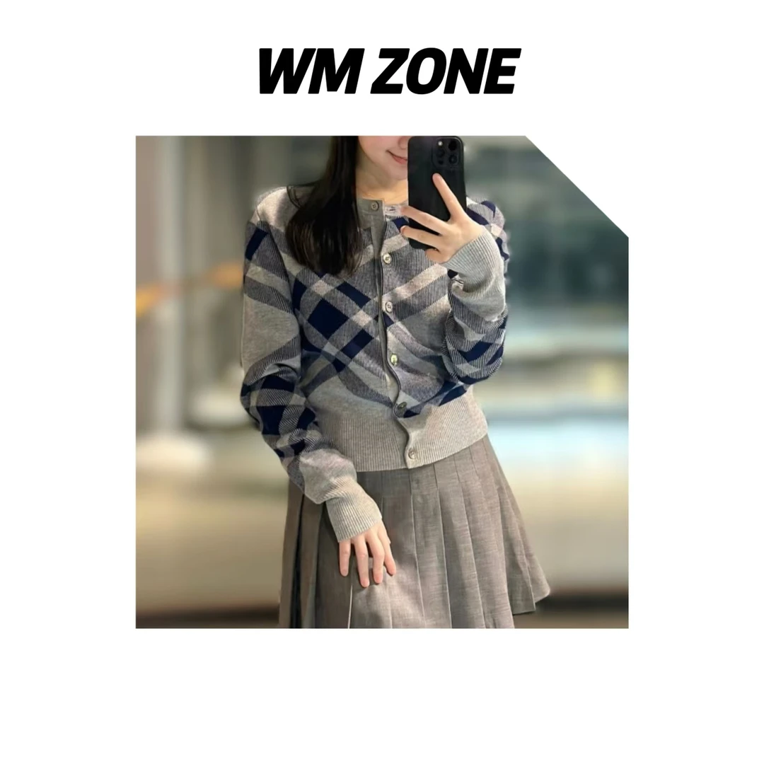 虎儿 3-2769 灰色格纹针织开衫