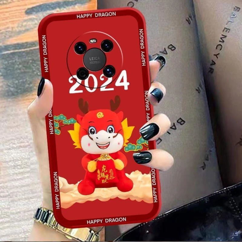 华为Mate40手机壳mate40pro龙年硅胶保护男女款全包防摔液态软壳