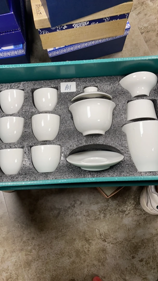 A 11高白瓷羊脂玉茶具套装功夫茶具伴手礼盖碗茶杯